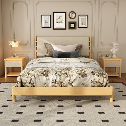 Modern Platform Bed Frame Set With Two Nightstands And Headboard