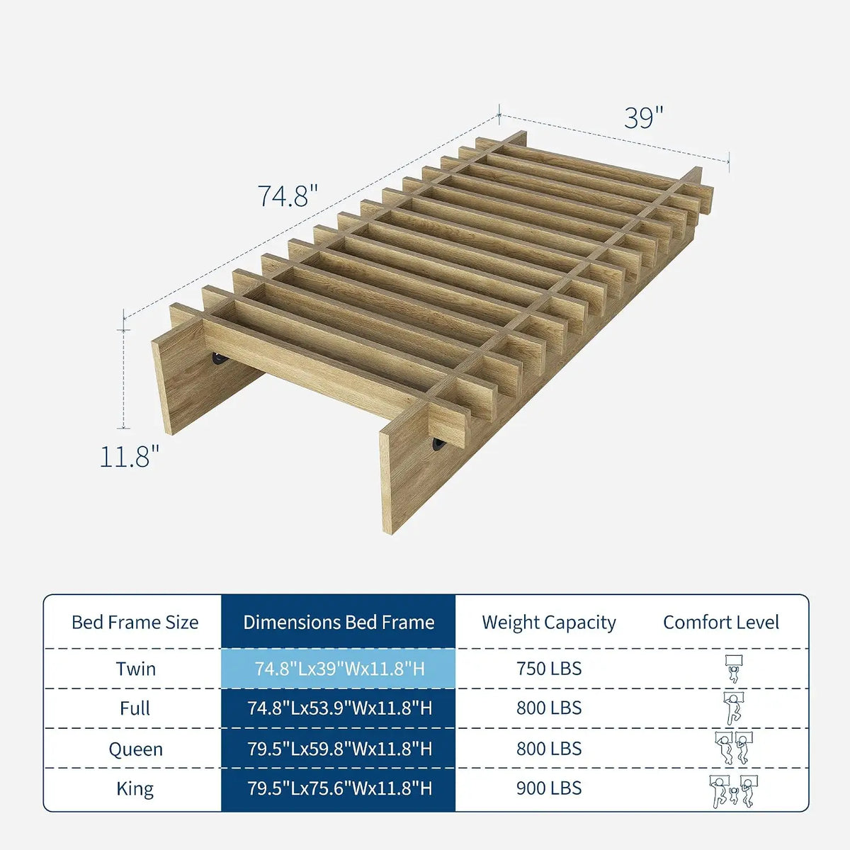 HiMISS Wood Platform Bed Frame Low Profile No Box Spring