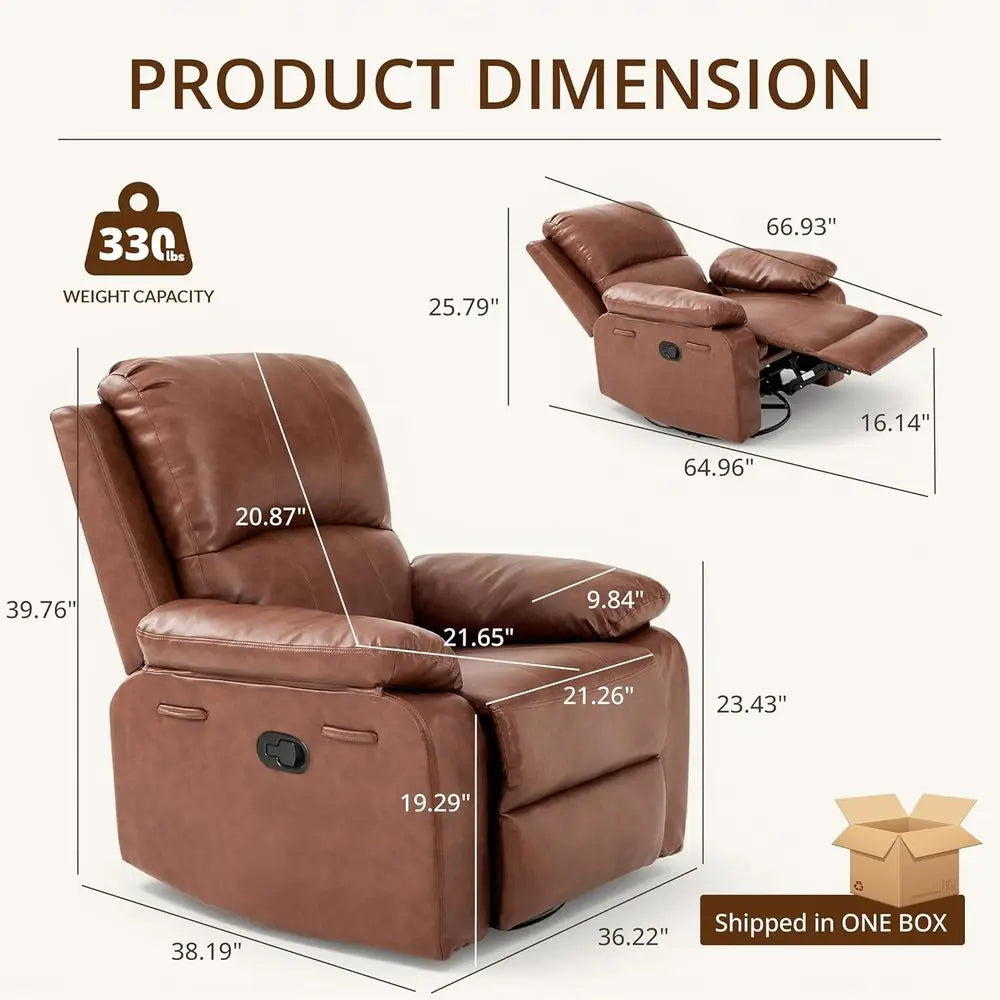Leather Manual Recliner Chair With Swivel And Rocking Glider