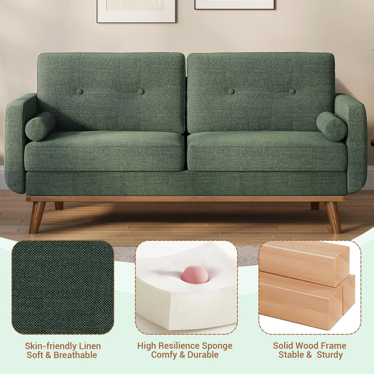 Studyset Mid Century Modern Linen Upholstered Loveseat Sofa