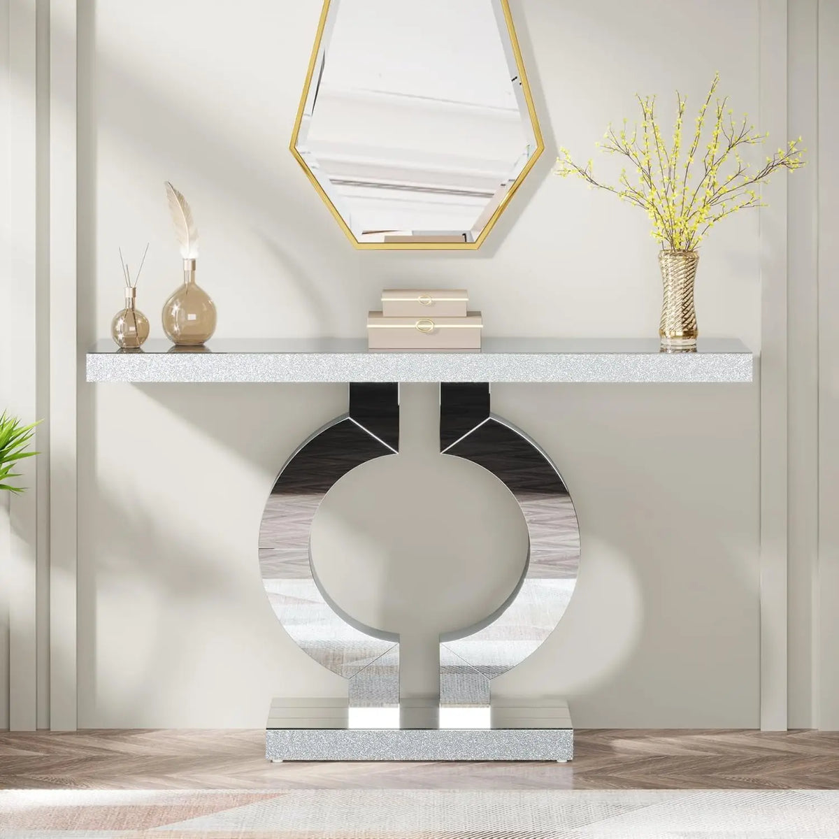 Tribesigns Modern Glass Mirrored Entryway Console Table