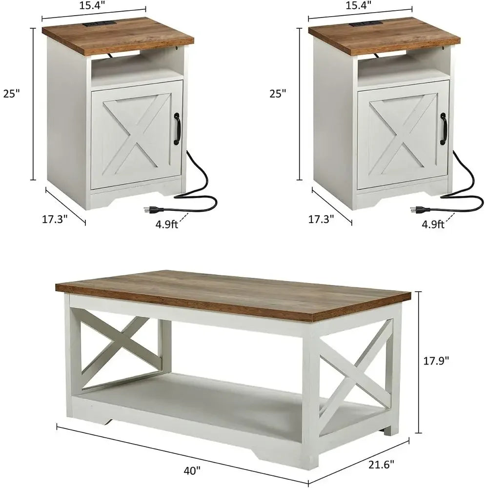 3-Piece Coffee Table Set With End Tables And USB Ports