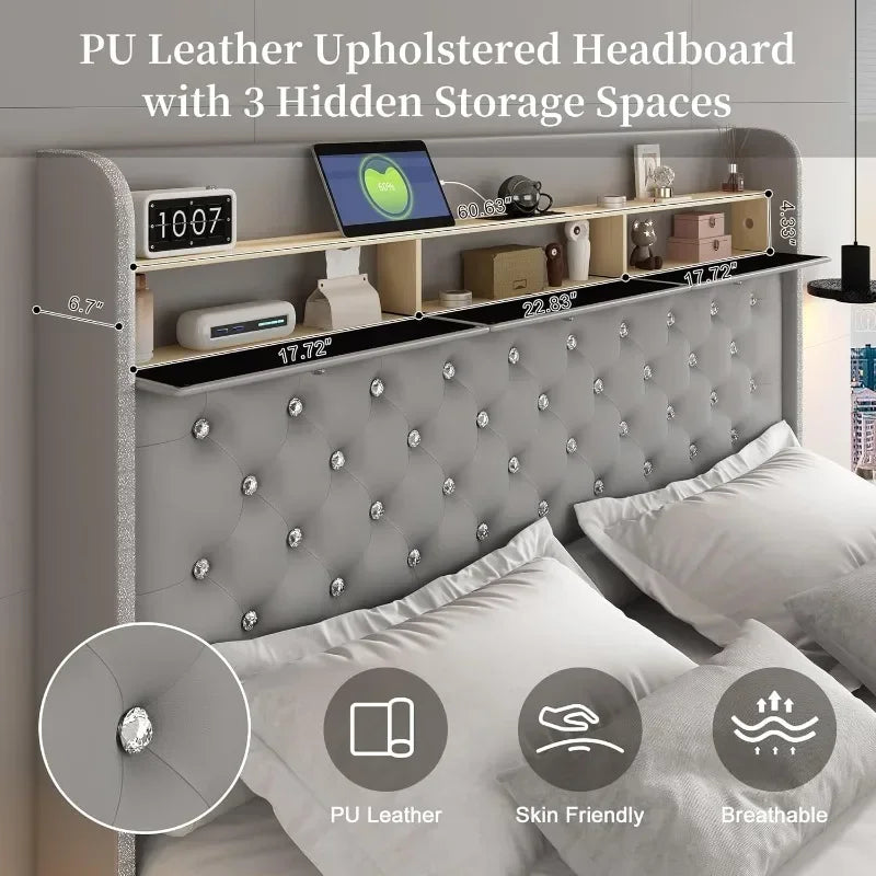 LED Bed Frame Galaxy Aurora Star Projector And Charging Station