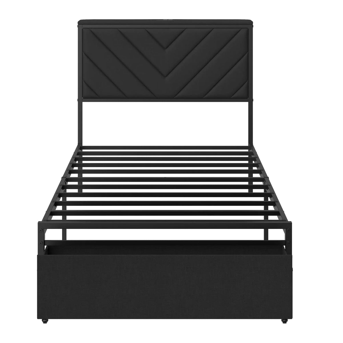 HiMISS Metal Platform Bed With Storage Drawers And Charging Station