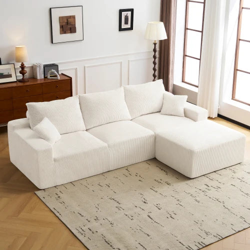 Modern Corduroy Cloud Sectional Sofa Bed With Deep Seat Cushions