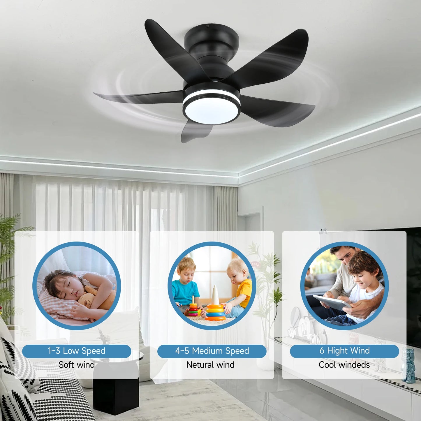 GreeLustr Ceiling Fan Lamp RGB LED With Remote Dimming Chandelier