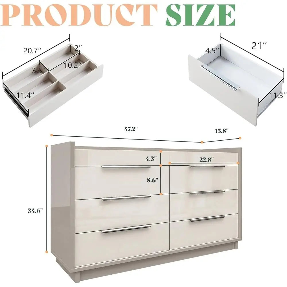 3 Piece Bedroom Set With LED Dresser And Charging Nightstands