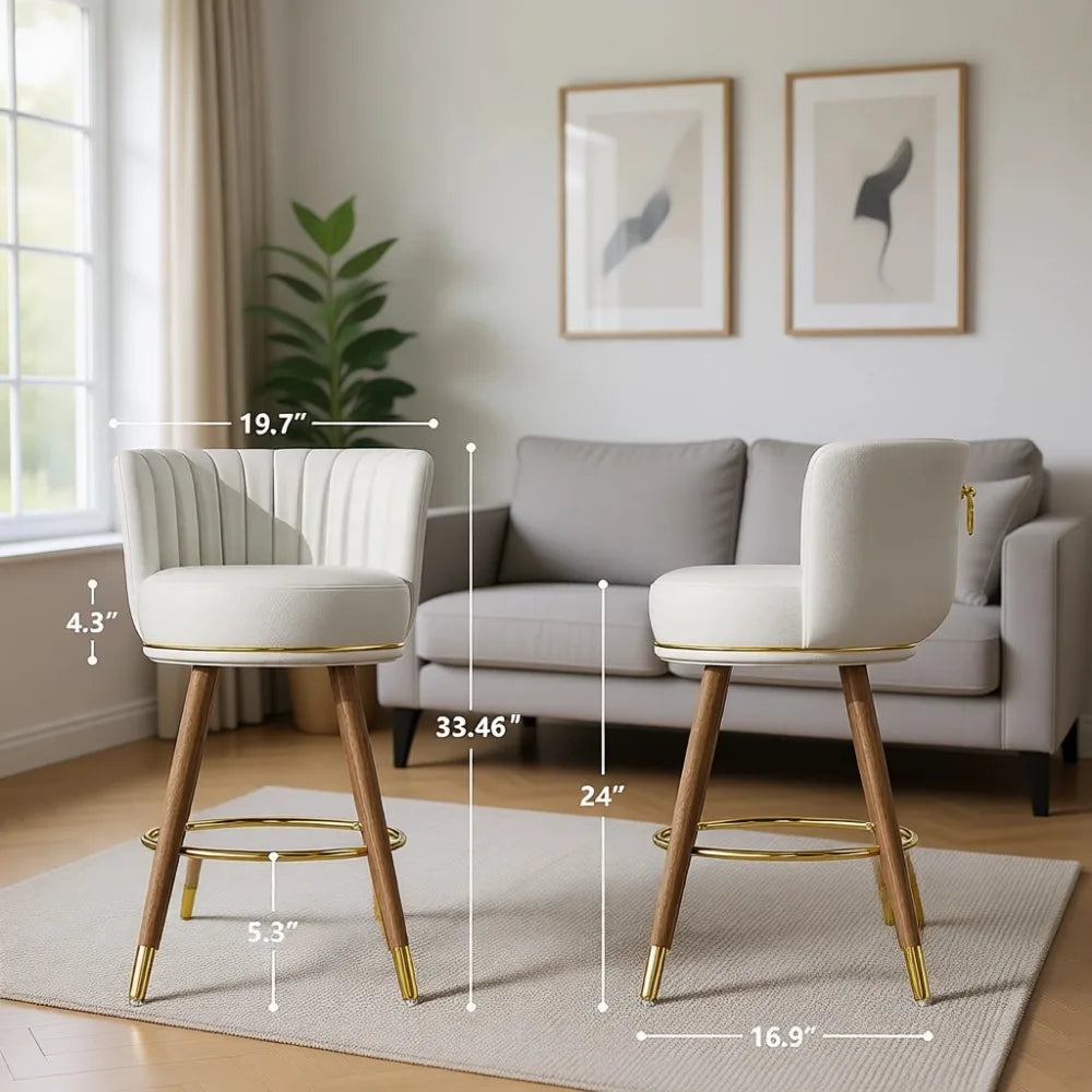 Counter Swivel Bar Stools Leather Upholstered Wood Legs Footrest Chairs