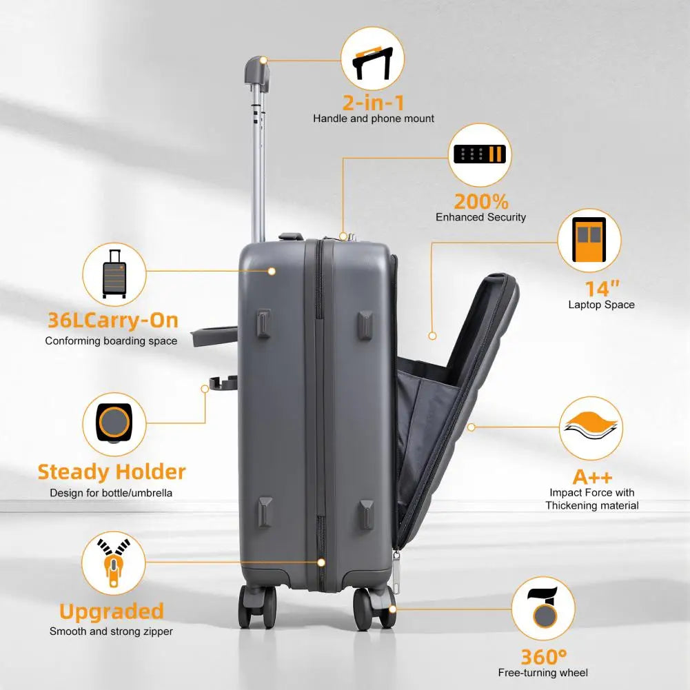 SANWOOD Airline Approved Carry On Luggage Laptop Pocket USB Charging
