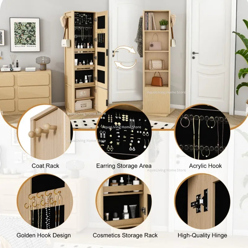 Rotating Jewelry Cabinet Full Length Mirror With Shelves And Storage