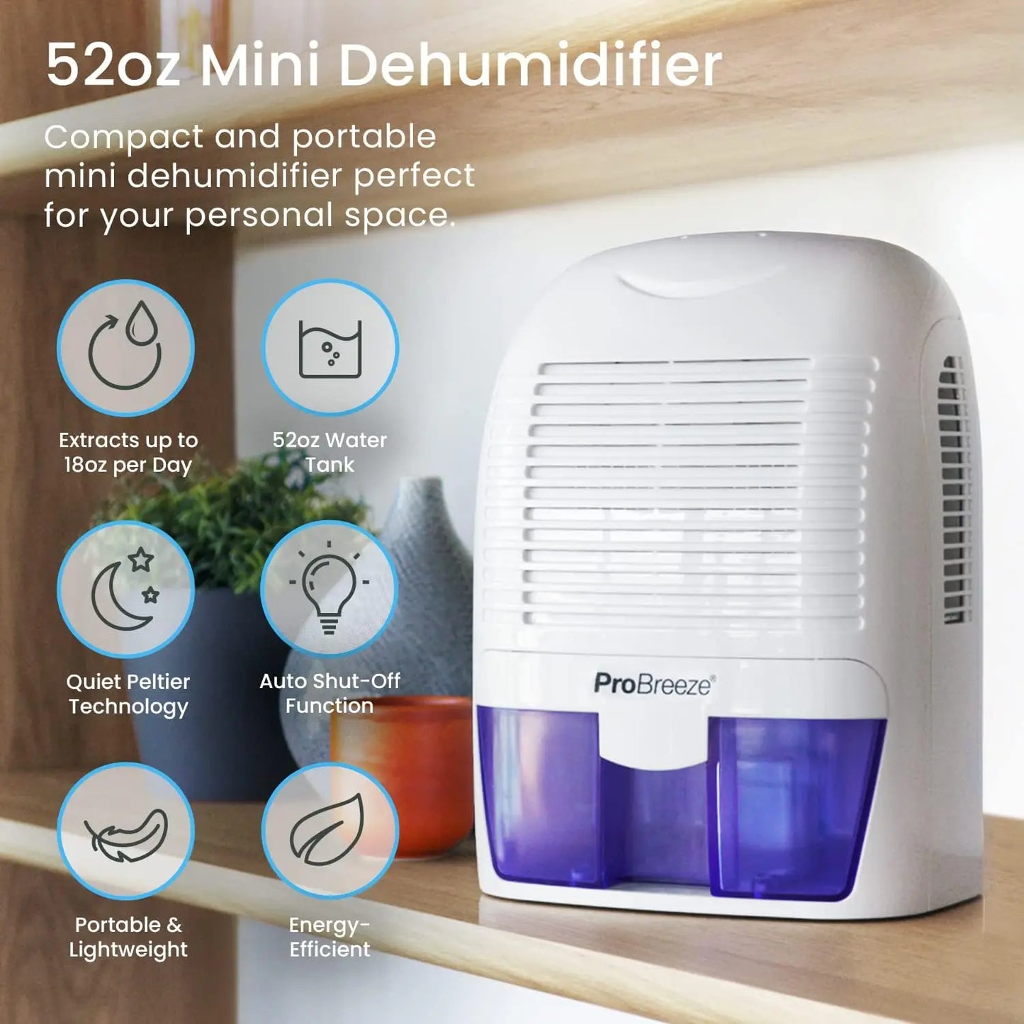 XMSJ Portable Electric Mini Dehumidifier 1.5L Auto Shutoff