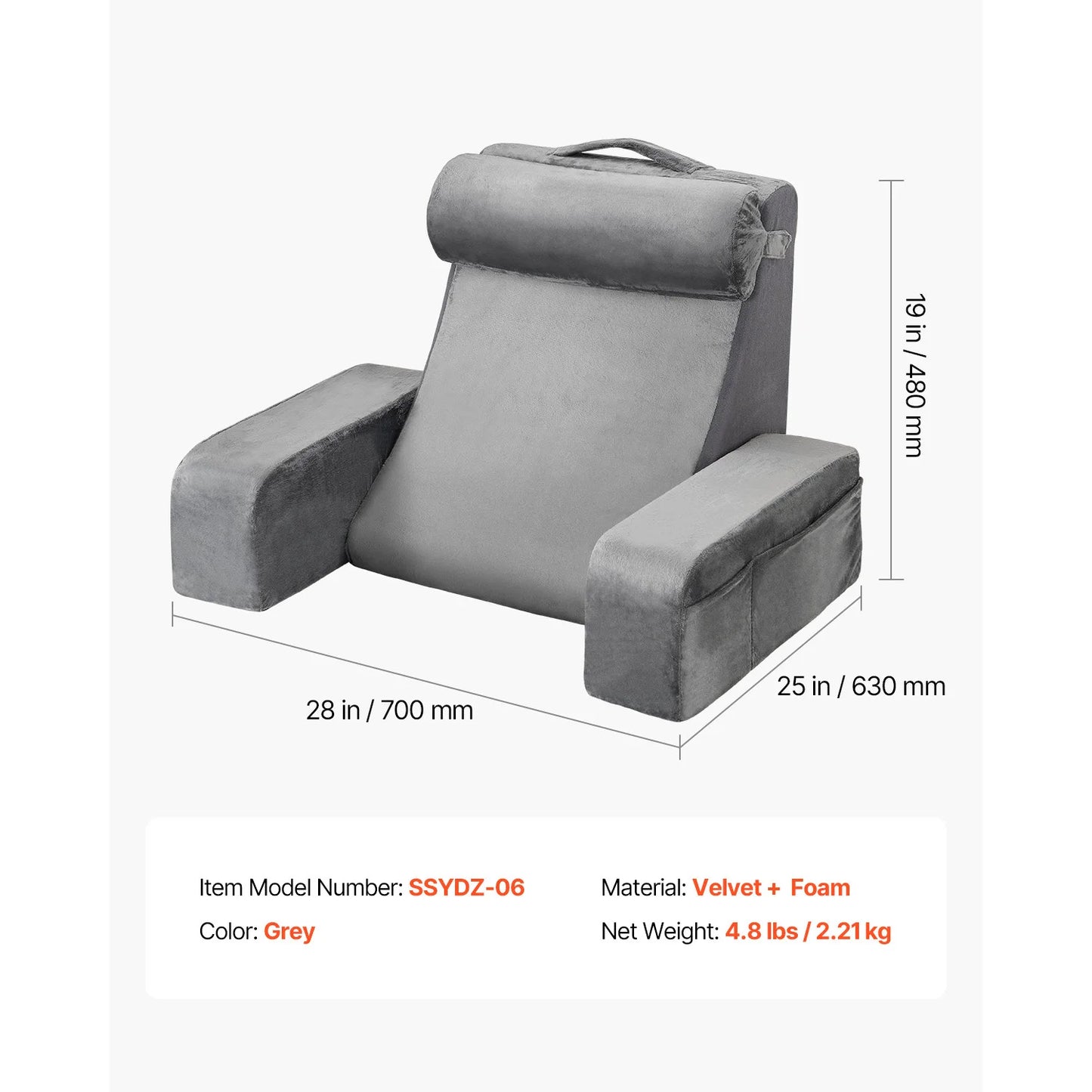 SucceBuy Reading Pillow With Shredded Memory Foam Pockets And Handle