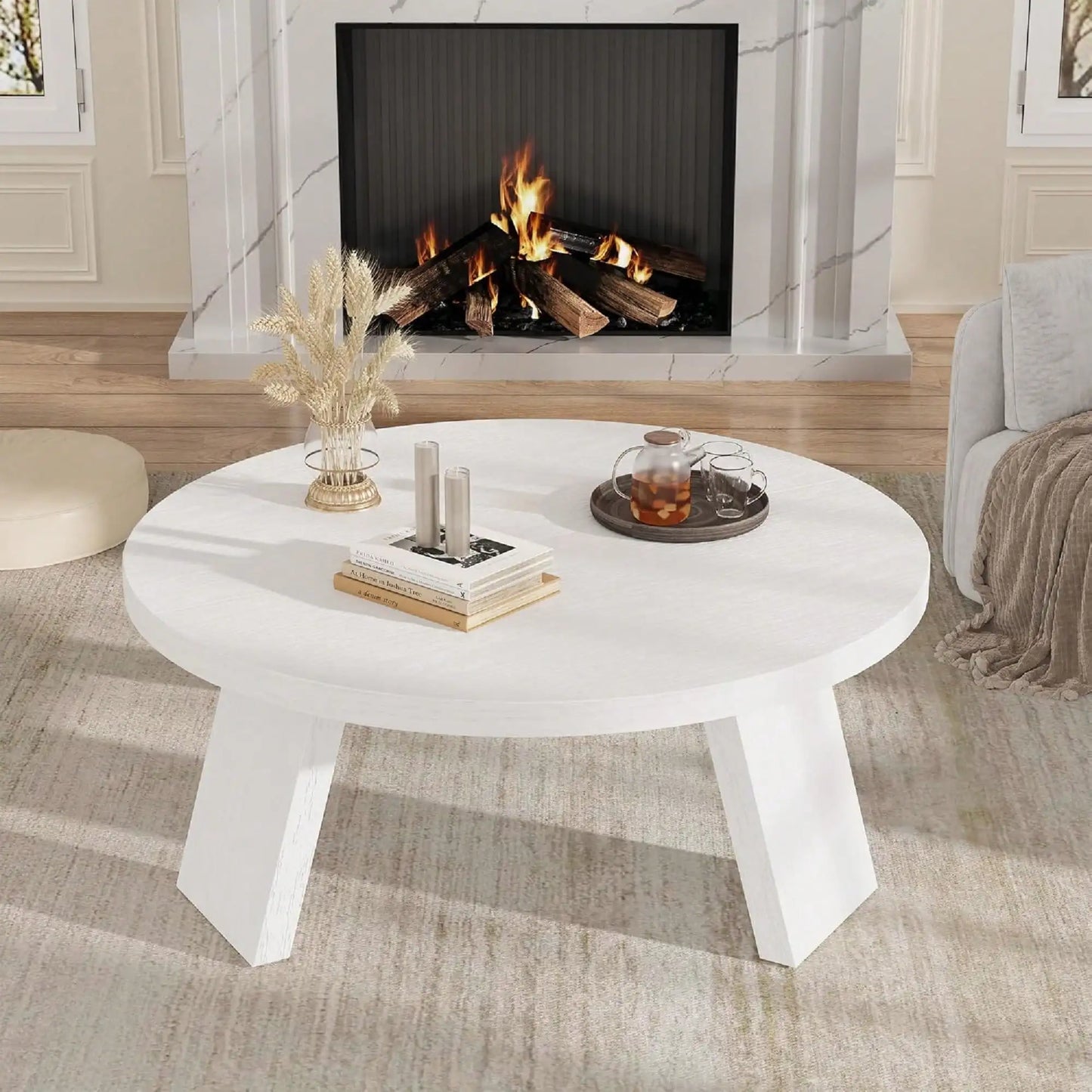 Modern Round Coffee Table With Inclined Legs Wood Circle Design