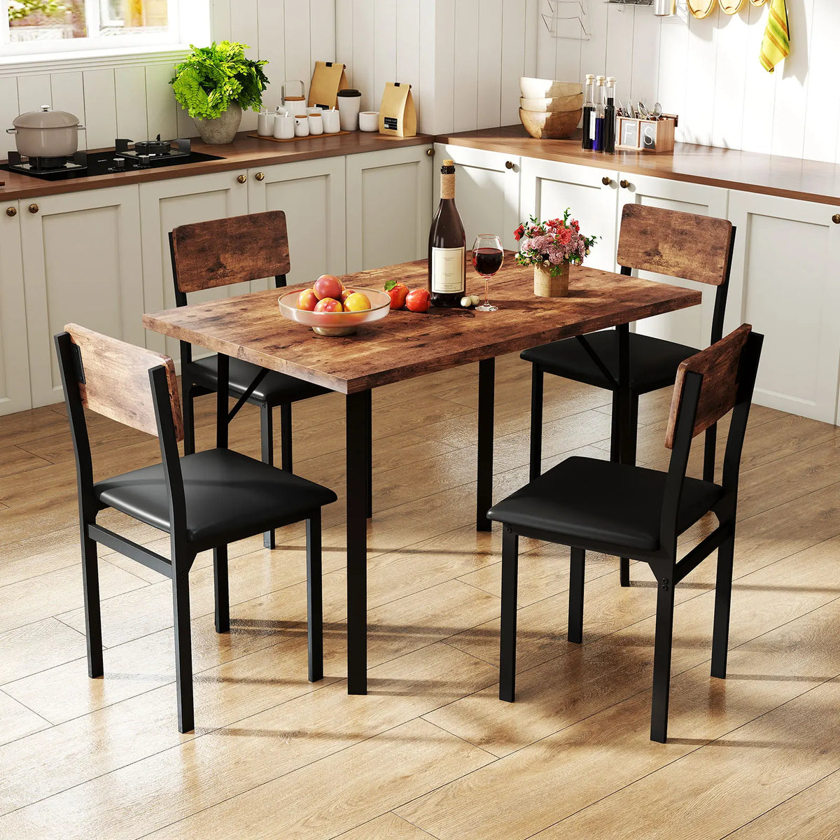 Homasis Five Piece Wooden Dining Table Set With Four Stools