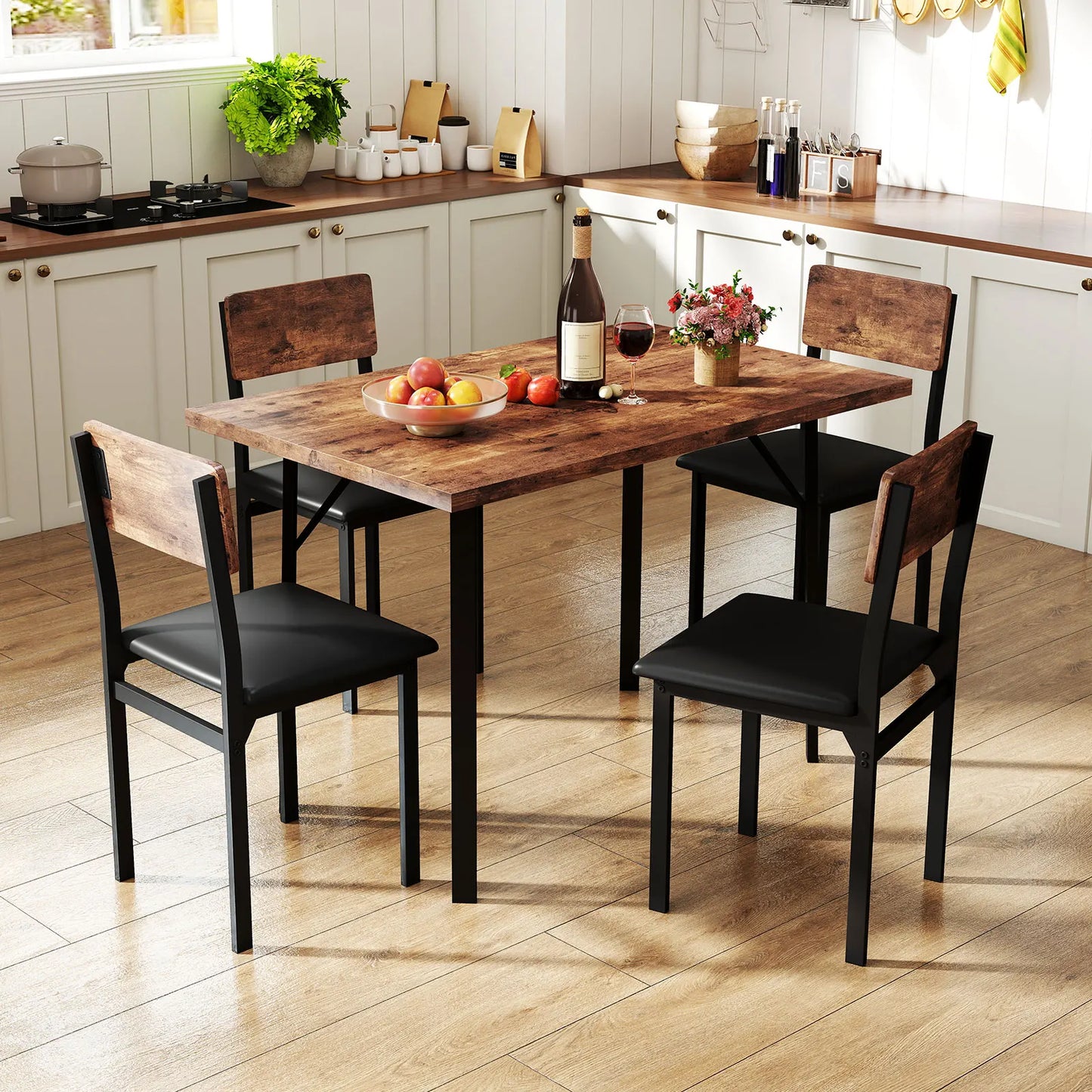 HOMASIS 5 Piece Dining Set For 4 With Wooden Tabletop