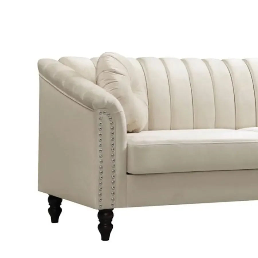 XMSJ Chesterfield Microfiber Loveseat Sofa With Button Tufting Scroll Arms