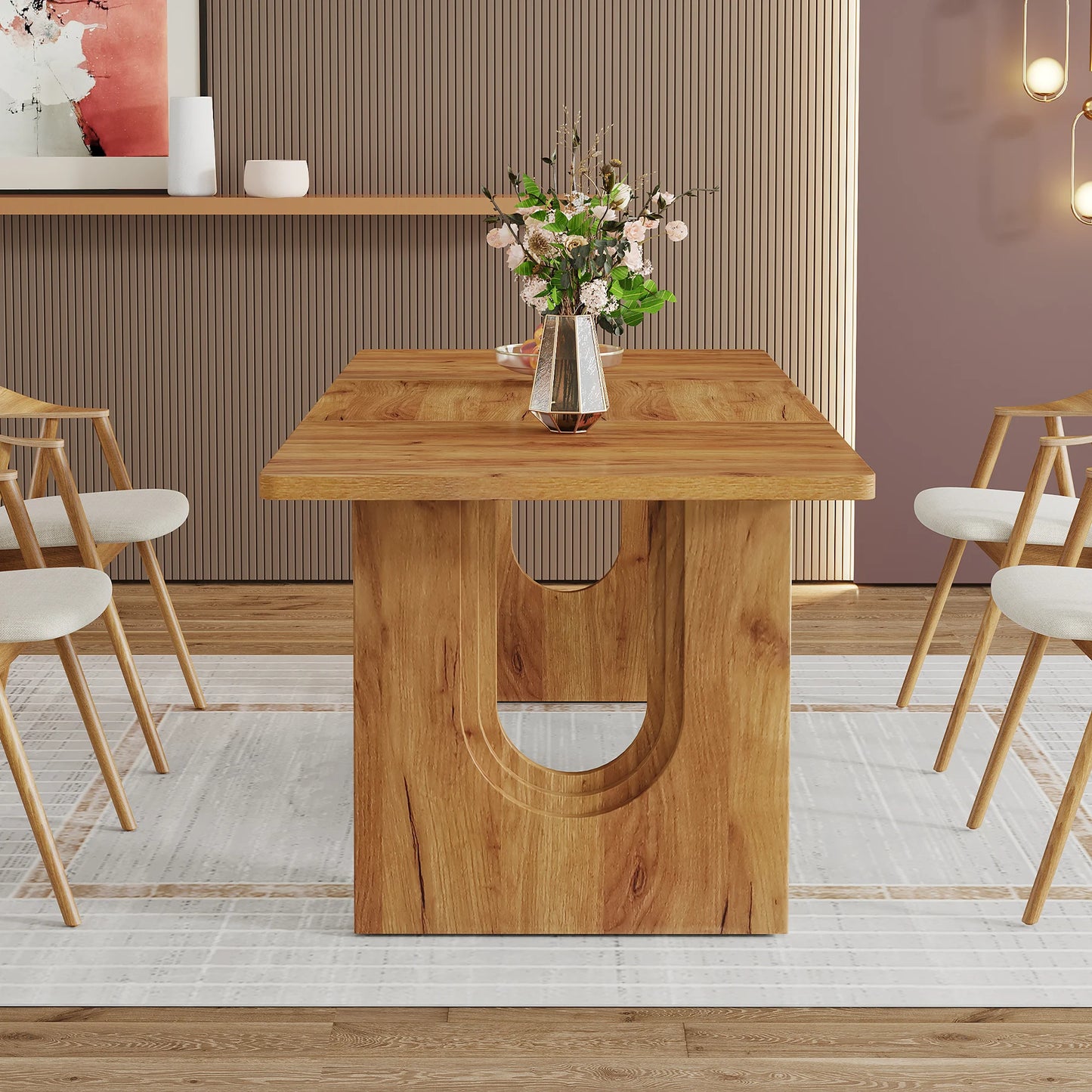 LITTLE TREE Modern Dining Table With Wood Pedestal Base