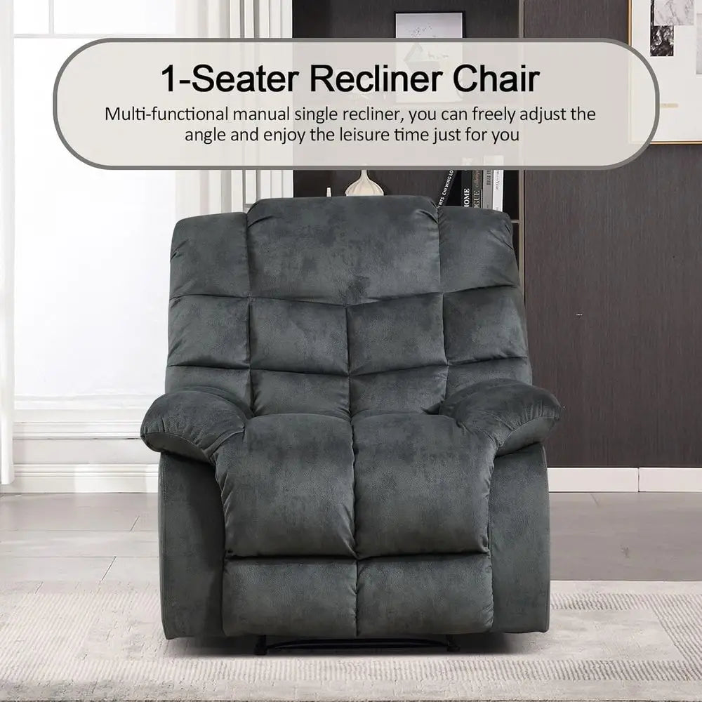 Manual Recliner Chair With Overstuffed Backrest And Armrests