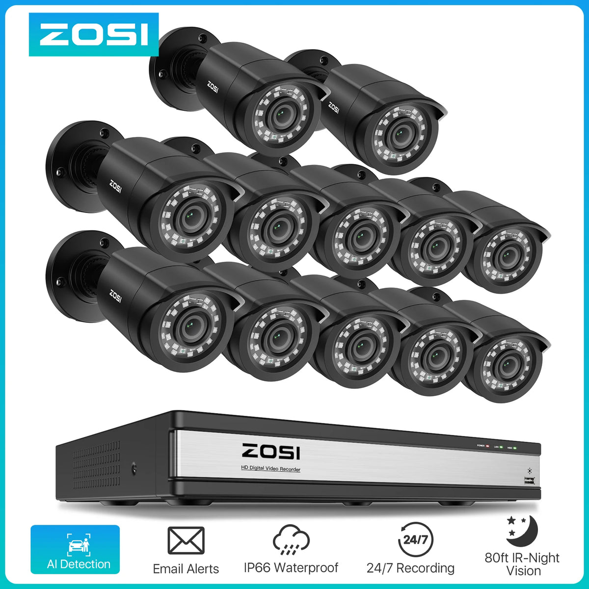 ZOSI Wired CCTV Security Camera System With DVR And Cameras