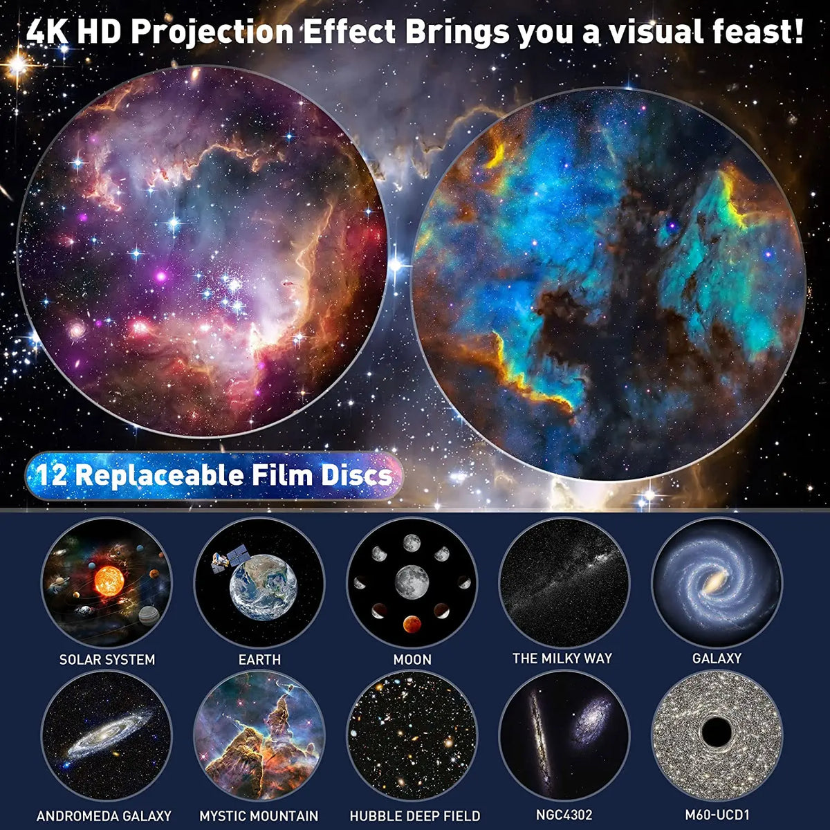 Aiopp Galaxy Star Projector Planetarium Night Light With Rotating Display