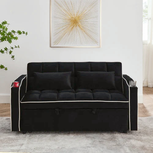 Modern Velvet Sofa Bed With Pullout Adjustable Back USB Port