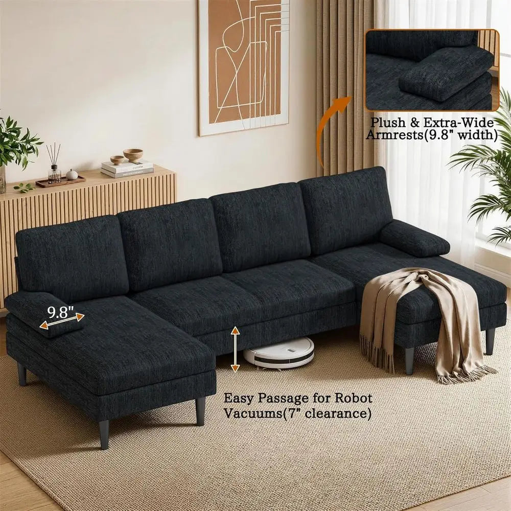 U Shaped Sectional Couch With Double Chaise Lounge