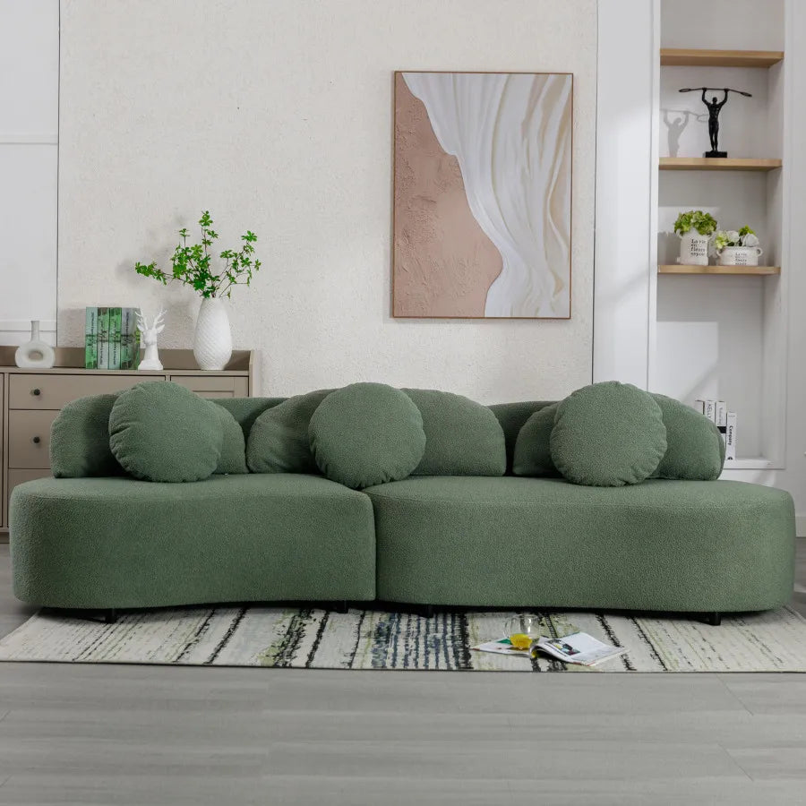Modern Lamb Velvet Sofa With Decorative Pillows For Living Rooms