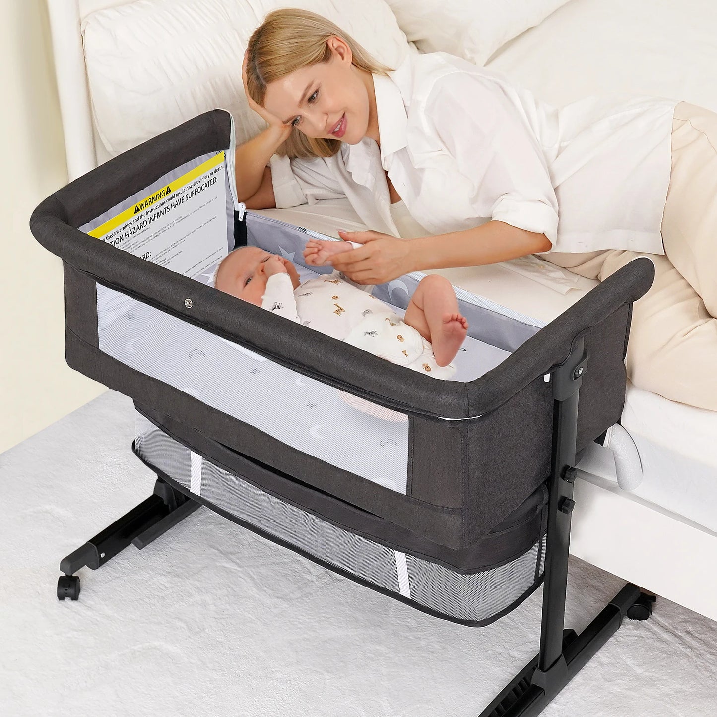 Baby Bedside Bassinet 3 in 1 Crib Portable Foldable