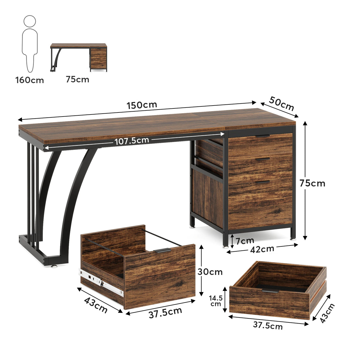 Tribesigns Computer Desk With Three Drawers Industrial Wood Workstation