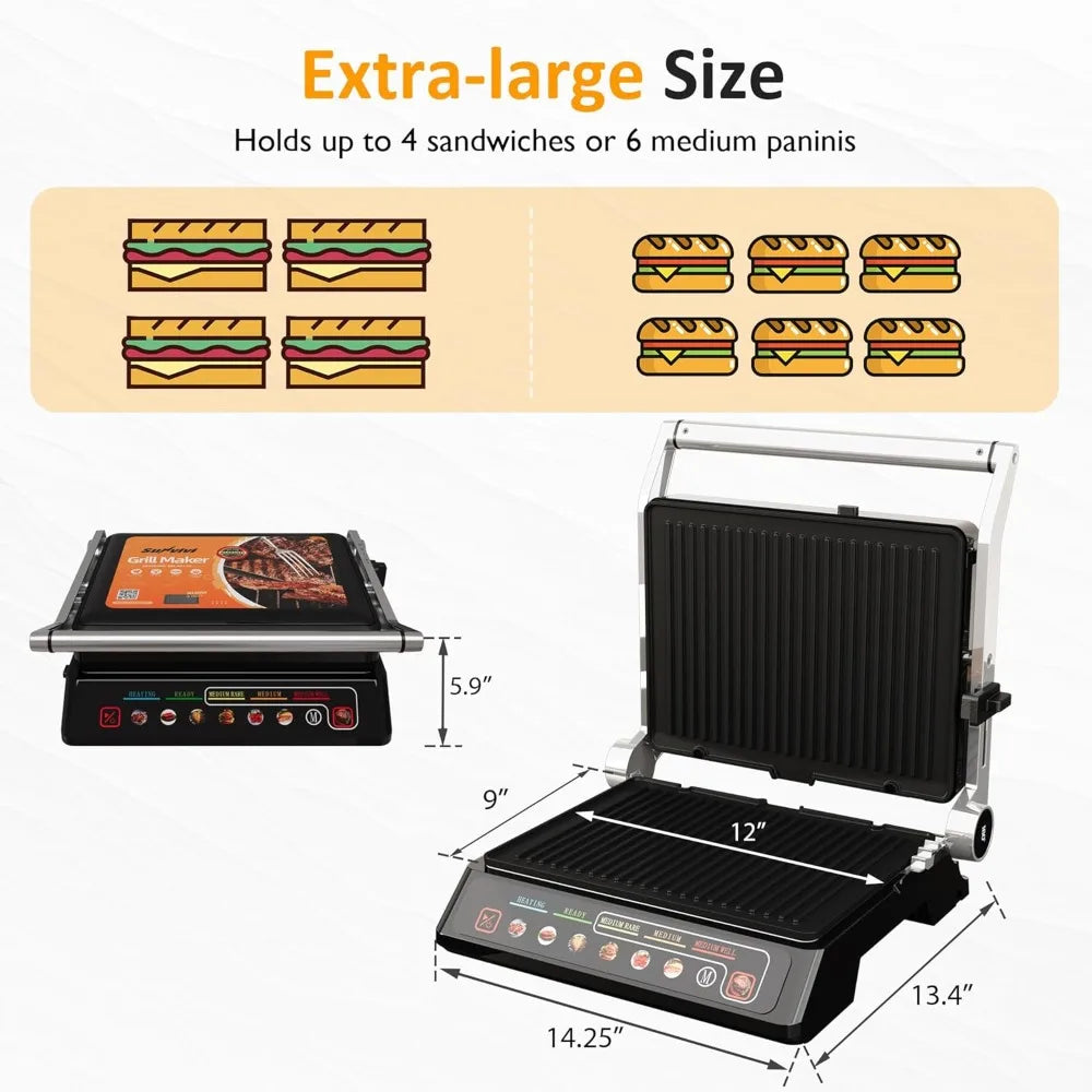 Sunvivi 1600W Electric Indoor Grill Panini Press Preset Menu