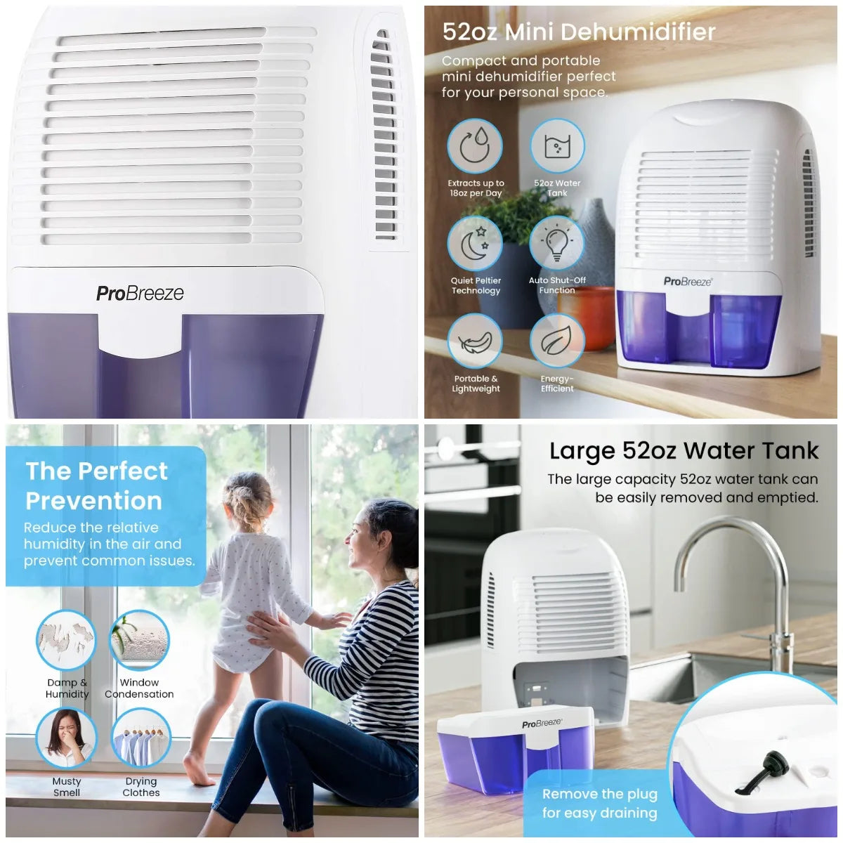 XMSJ Portable Electric Mini Dehumidifier 1.5L Auto Shutoff