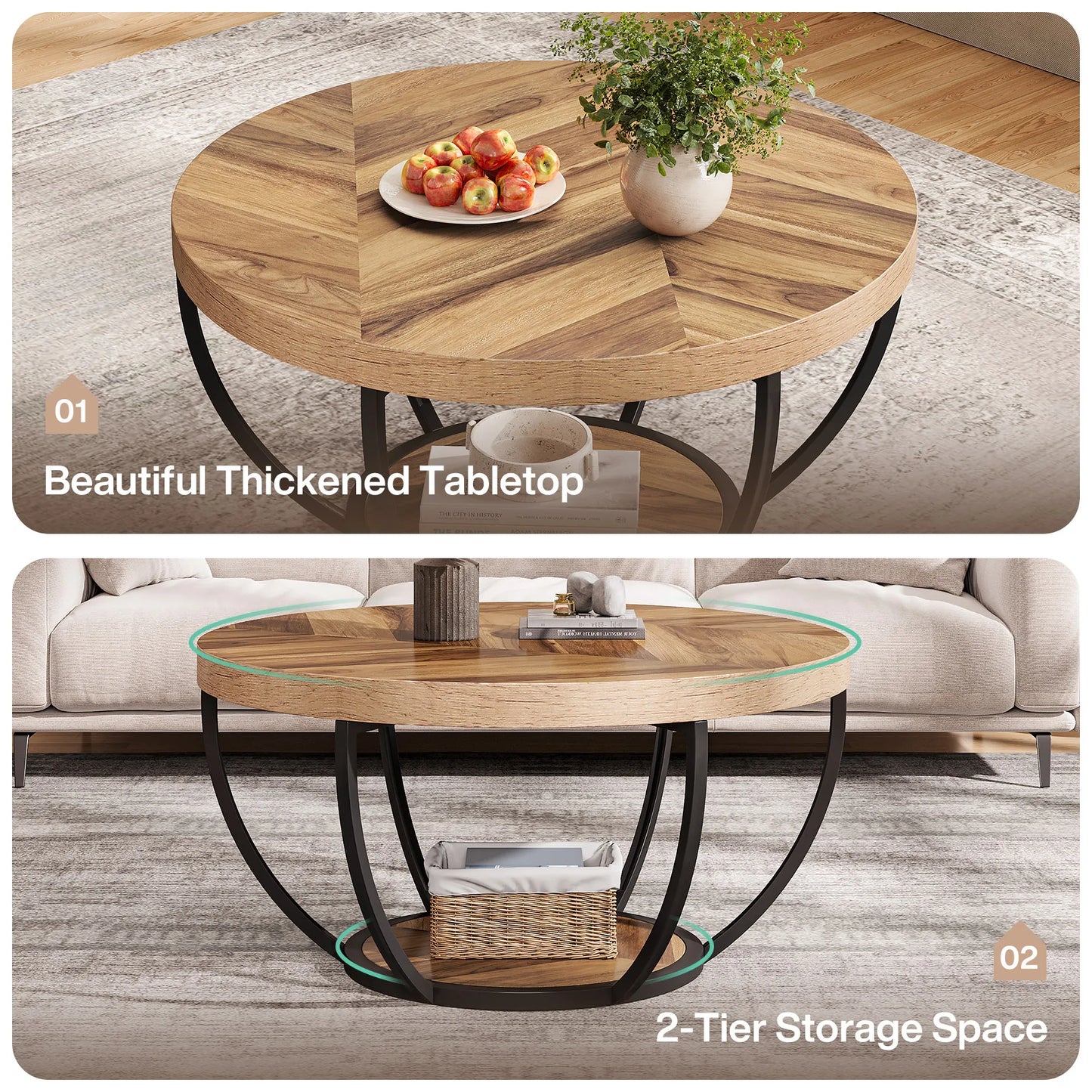 Tribesigns Industrial Two Tier Coffee Table With Storage Shelves