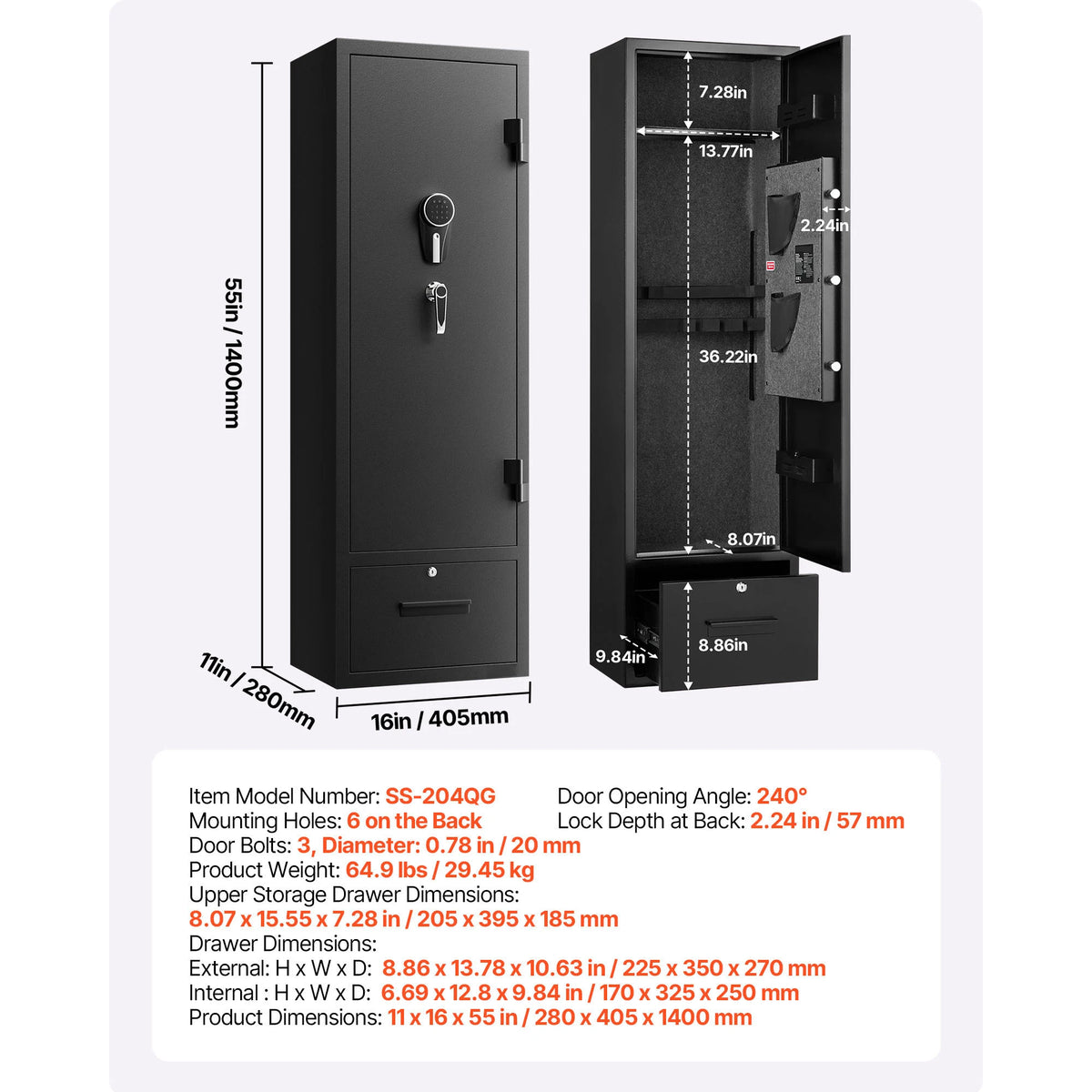 SucceBuy Steel Gun Safe With Keypad Adjustable Rifle Racks