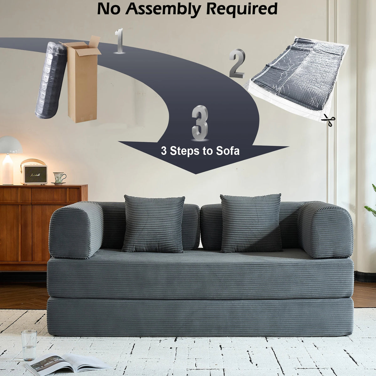 THOLASIS Folding Convertible Sofa Bed Oversized Corduroy Futon Floor Couch