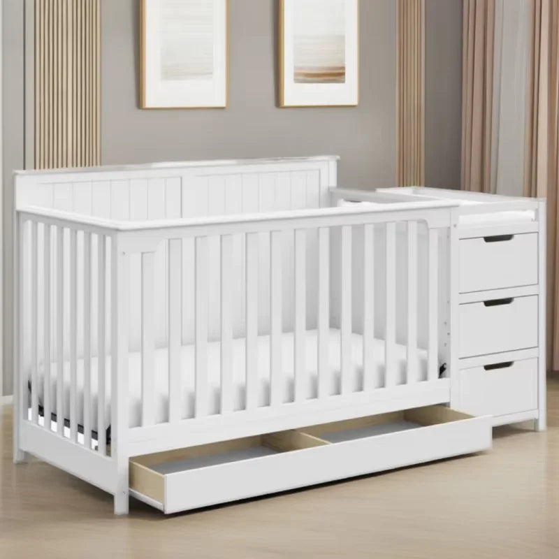 Modern Three In One Kids Crib And Wooden Changing Table