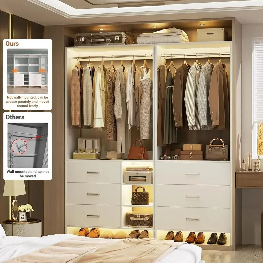 Wood Closet Organizer System With Six Drawers For Walk-In Closets