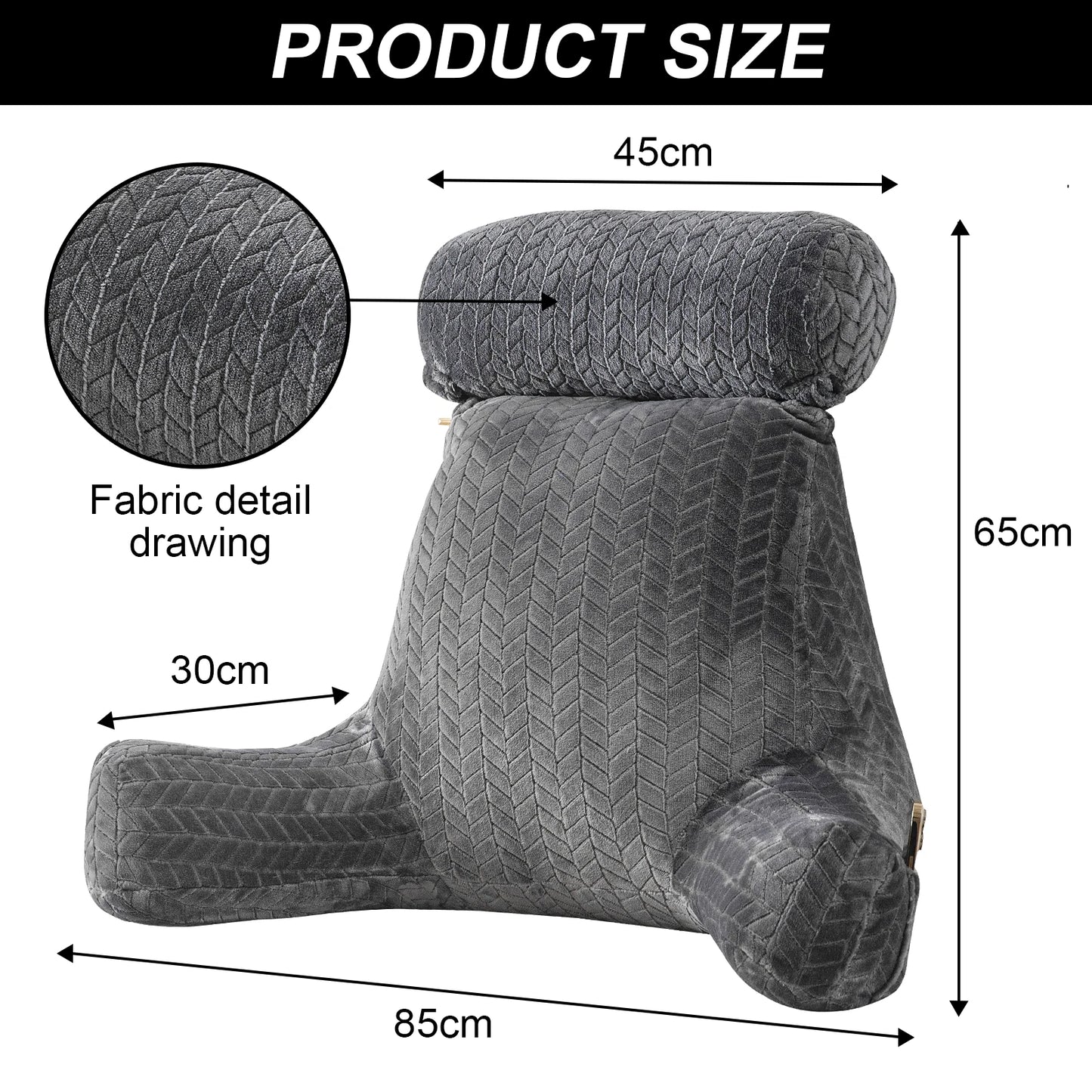Bed Rest Reading Pillow With Arms For Backrest Support And Neck Roll