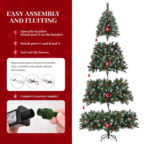 Pre Lit Pre Decorated Flocked Christmas Tree With Pine Cones