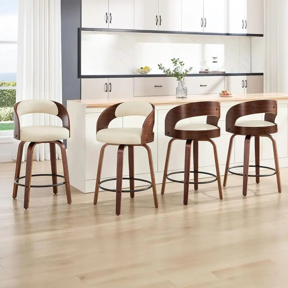 Set Of 4 Swivel Bar Stools With Faux Leather Upholstery