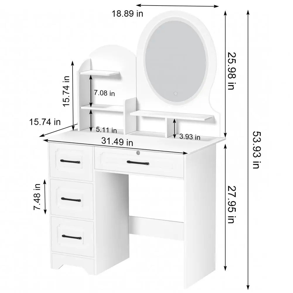 Makeup Table With Light Mirror Open Shelves Vanity