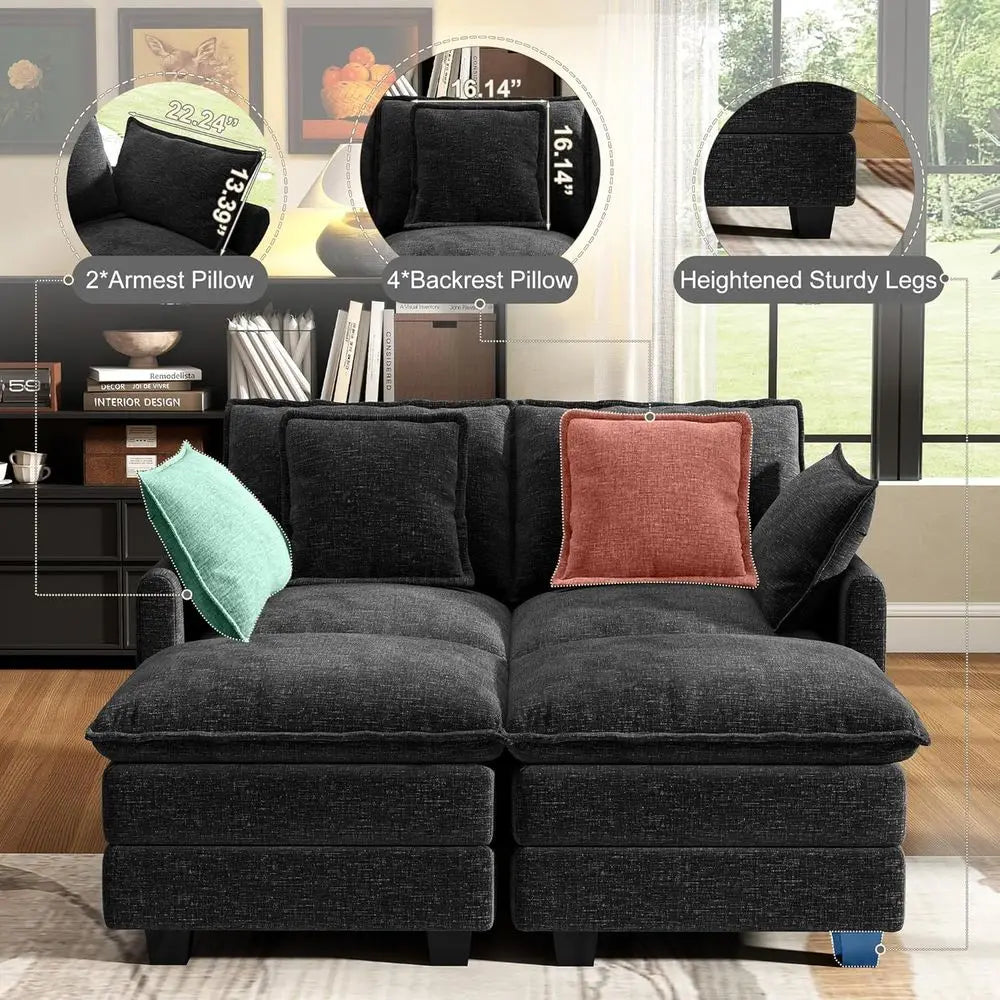 Cloud Couch Loveseat Sectional Sofa With Removable Pillows And Ottomans