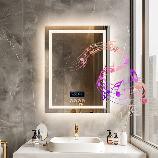 Wisfor Lighted Bathroom Mirror With Bluetooth Speaker 3 Lights Anti Fog Touch