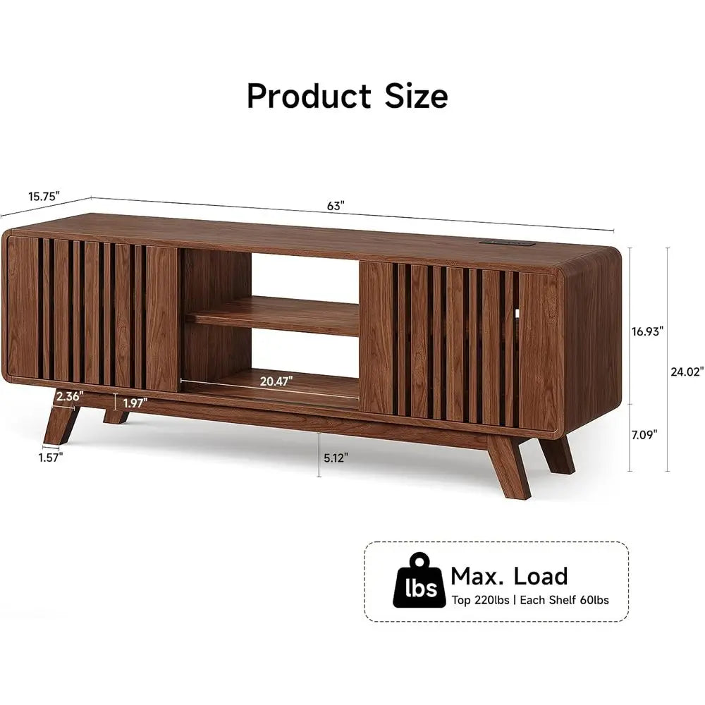 Modern TV Stand Entertainment Center With Power Outlet Sliding Door