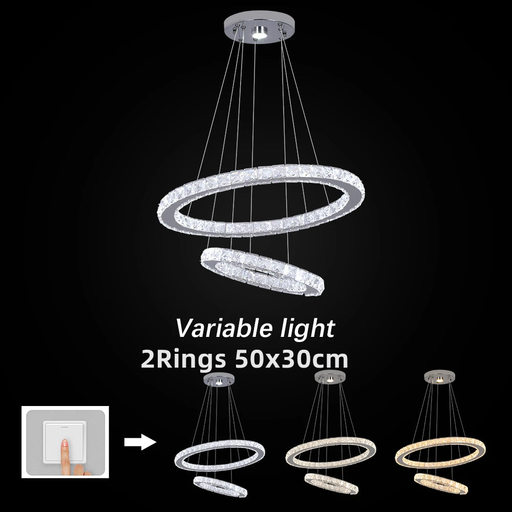 GreeLustr Adjustable Crystal Ring Led Pendant Light Fixture