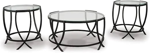 Contemporary Round Glass Top Coffee And End Table Set