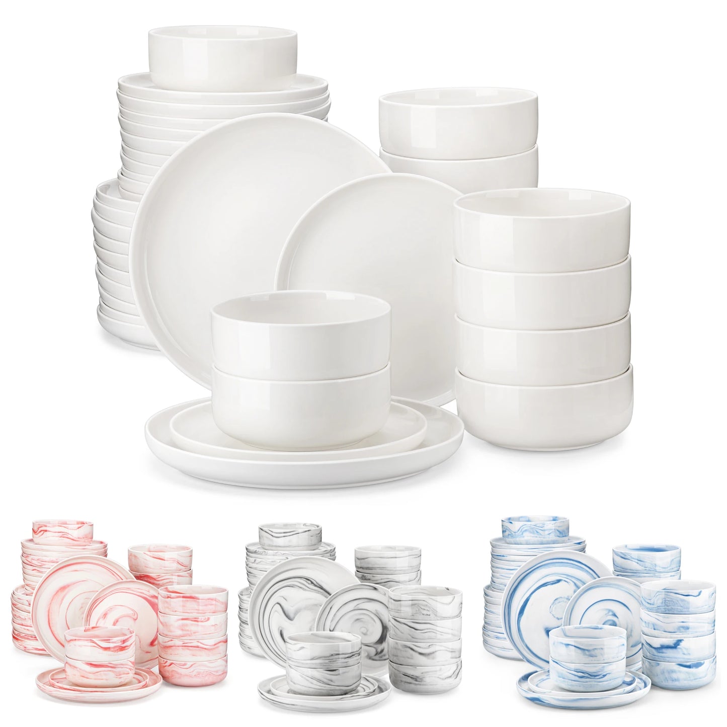 Malacasa Ceramic Dinnerware Set Round Porcelain Plates And Bowls