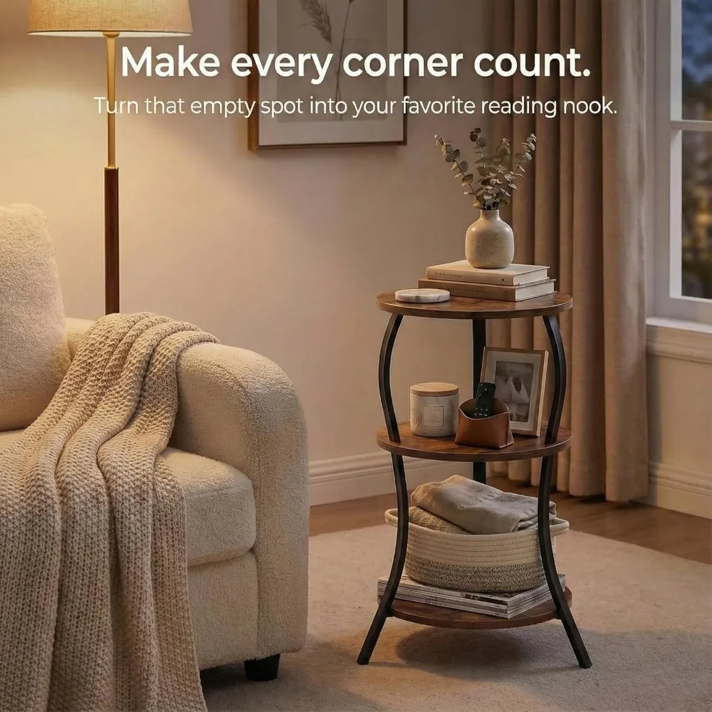 NBVCX Three Tier Round Side Table for Living Room Spaces