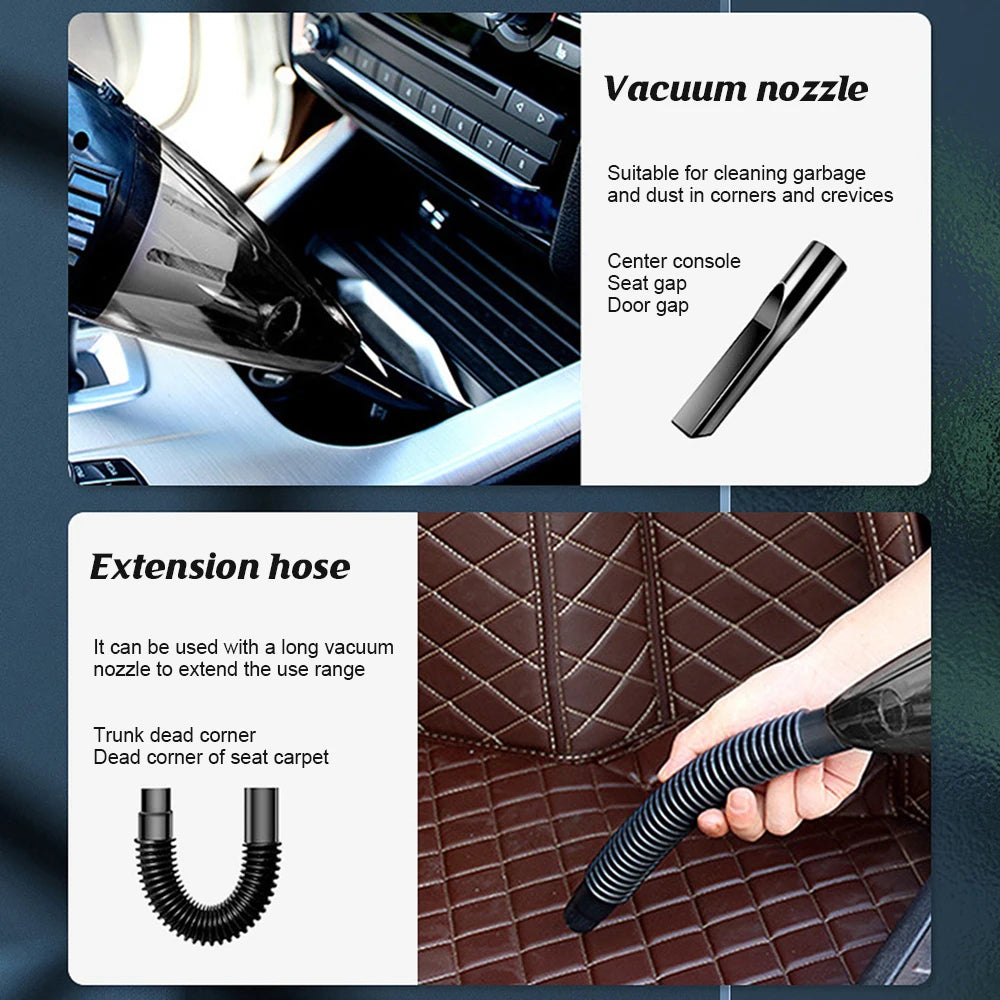 Cordless Car Vacuum Cleaner 12V With Extension Hose Nozzles