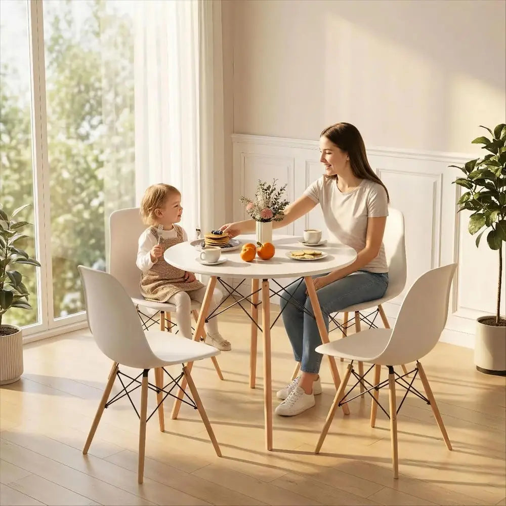Ticify Round Dining Table Set For 4 With Ergonomic Chairs And Solid Wood Legs