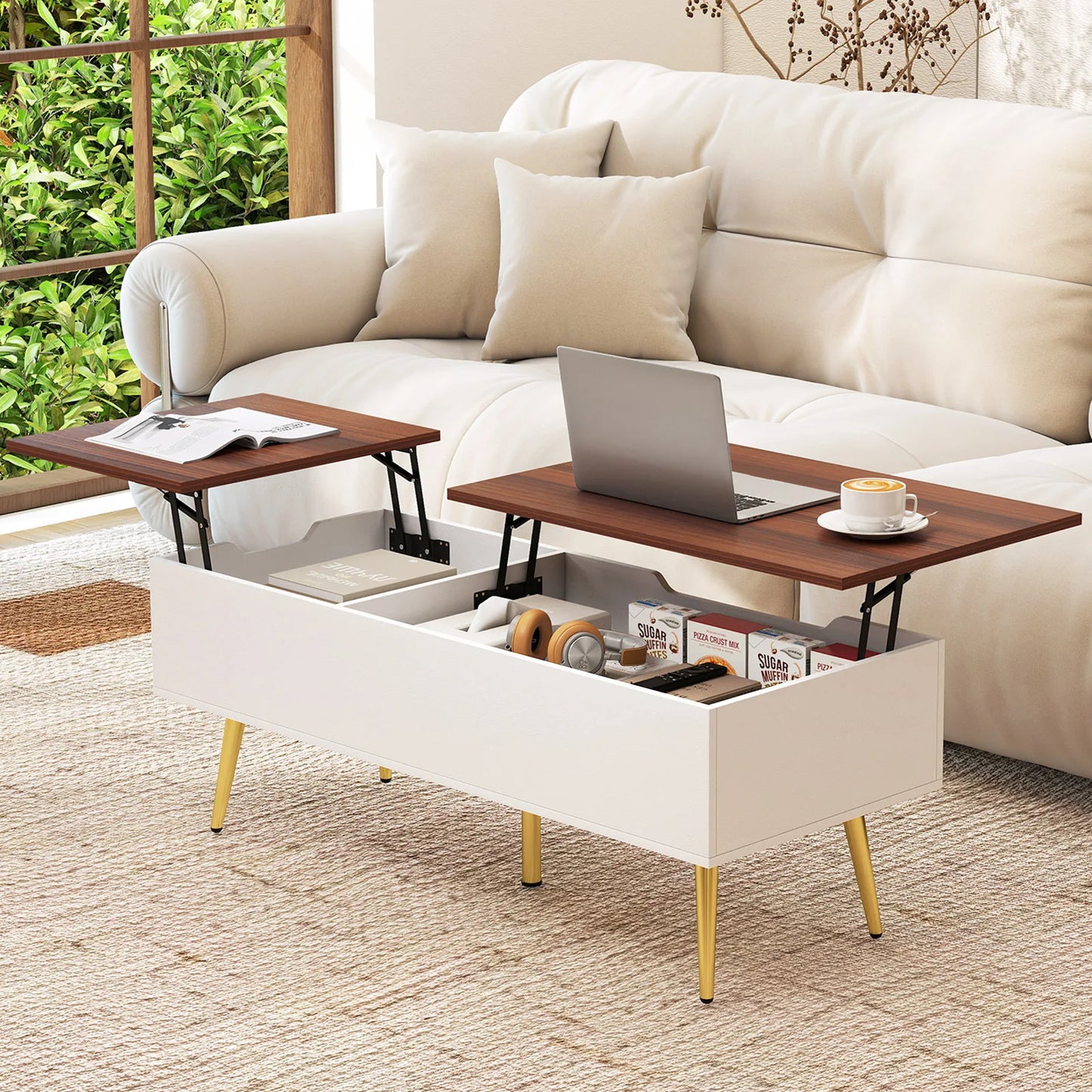 HOMASIS Lift Top Coffee Table With Hidden Compartments